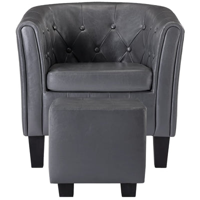 Tub Chair with Footstool Grey Faux Leather Payday Deals
