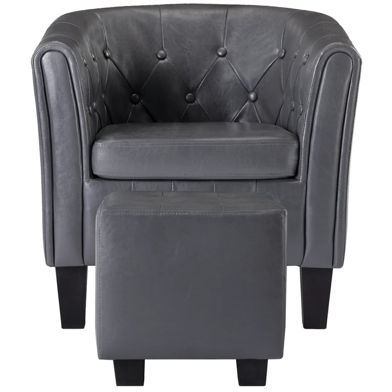 Tub Chair with Footstool Grey Faux Leather Payday Deals