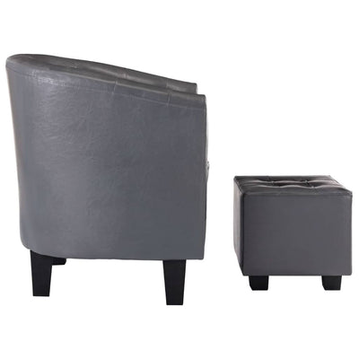 Tub Chair with Footstool Grey Faux Leather Payday Deals