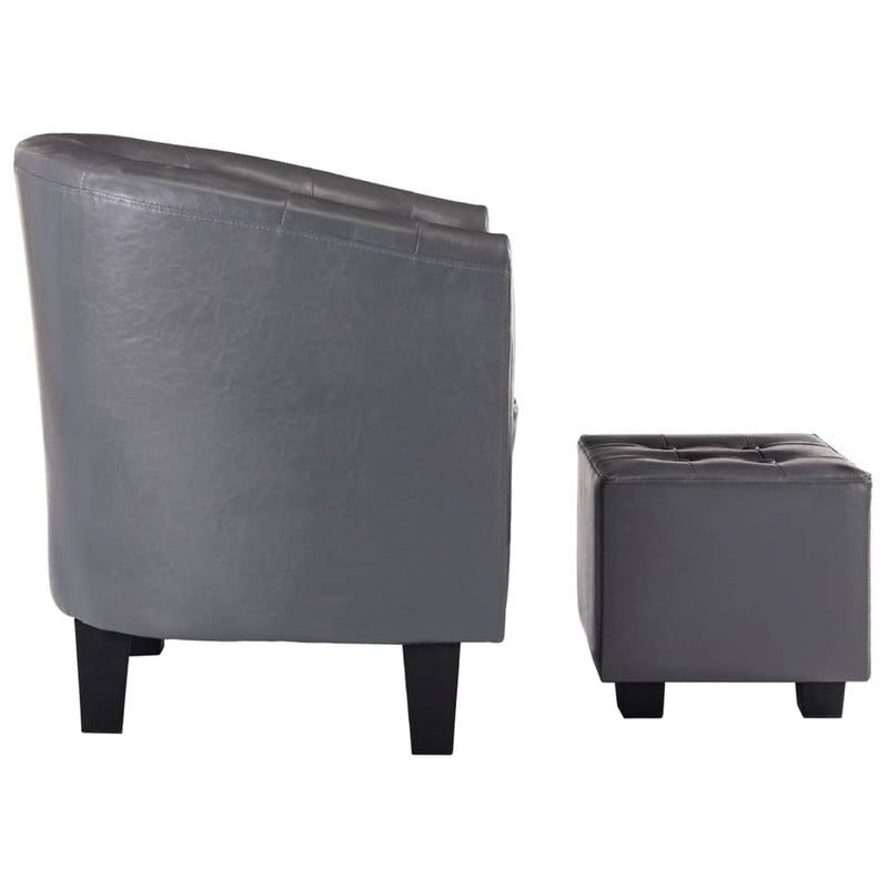Tub Chair with Footstool Grey Faux Leather Payday Deals