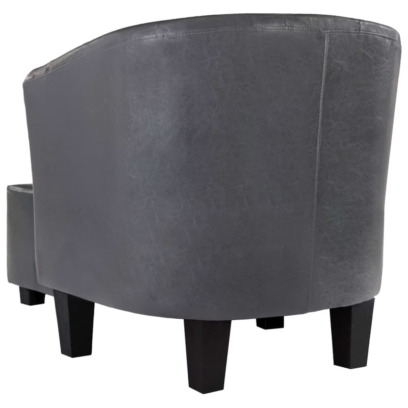 Tub Chair with Footstool Grey Faux Leather Payday Deals