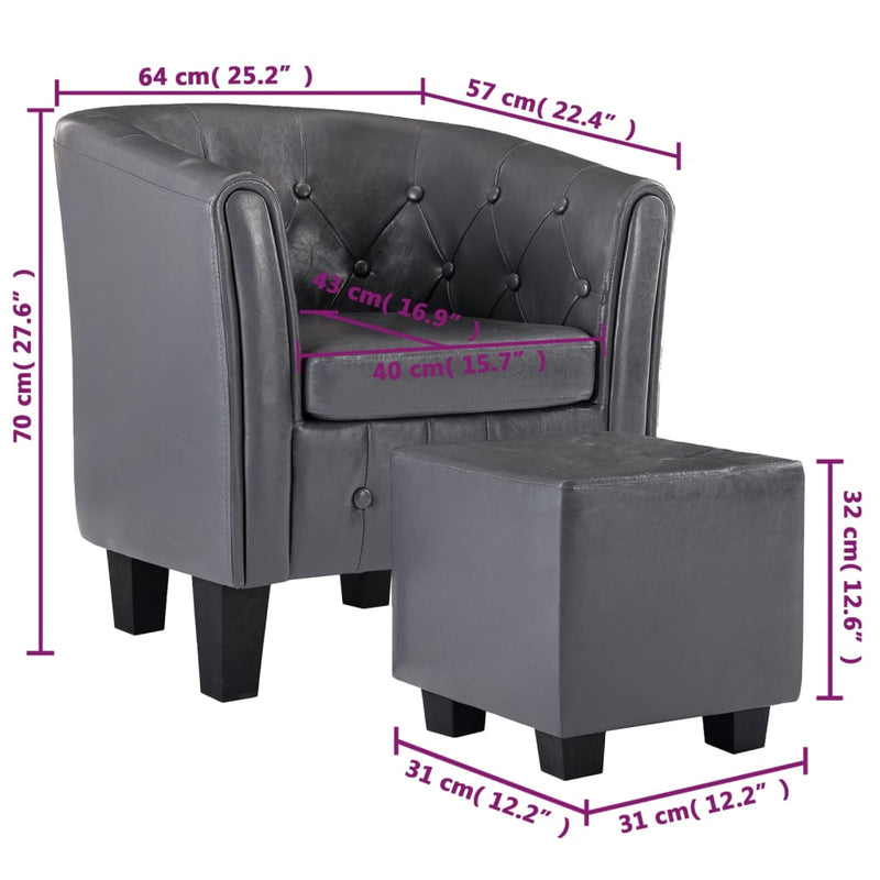 Tub Chair with Footstool Grey Faux Leather Payday Deals