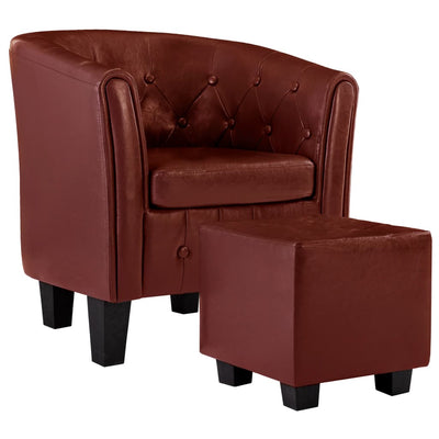 Tub Chair with Footstool Wine Red Faux Leather Payday Deals