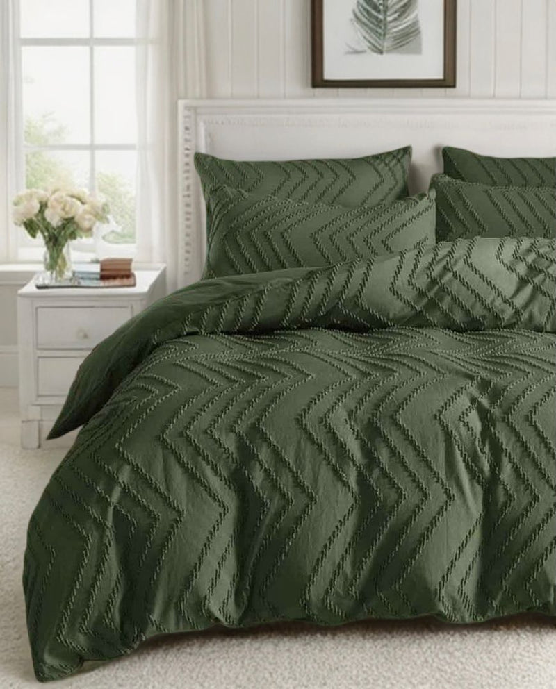 Tufted Boho Wave Jacquard Quilt Cover Set- Dark Green - King Size Payday Deals