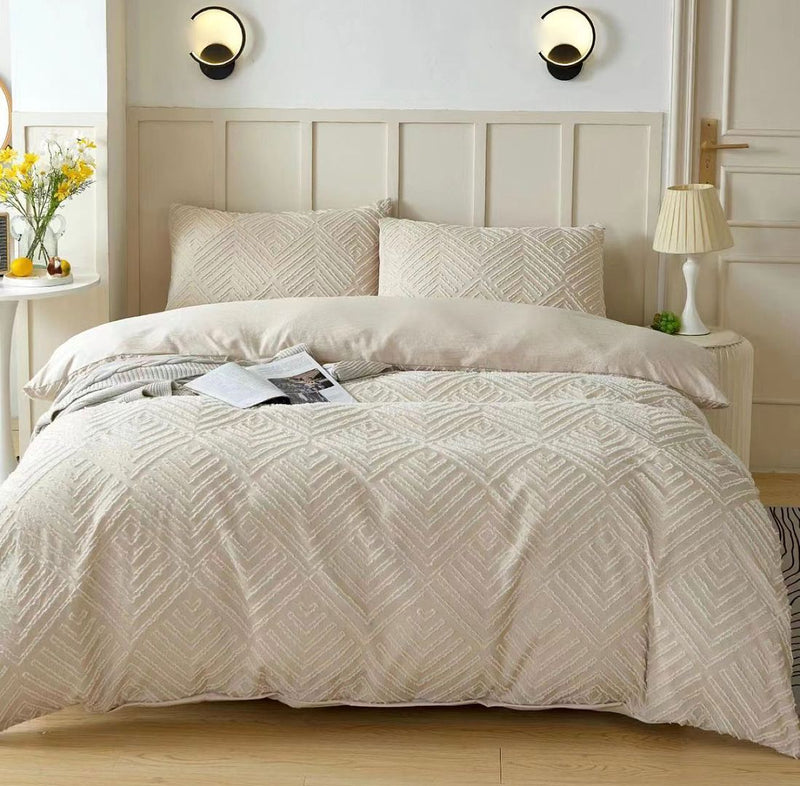 Tufted Textured Jacquard Quilt Cover Set- Beige - King Size Payday Deals