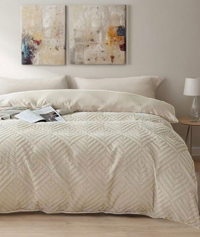 Tufted Textured Jacquard Quilt Cover Set- Beige - King Size Payday Deals