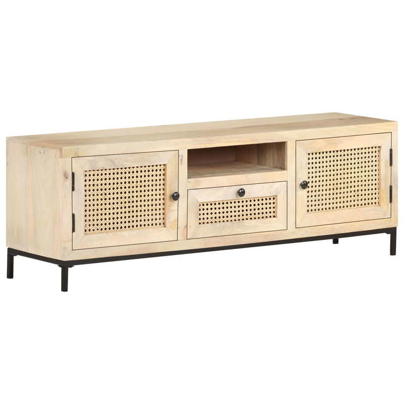 TV Cabinet 120x30x40 cm Solid Mango Wood and Natural Cane Payday Deals