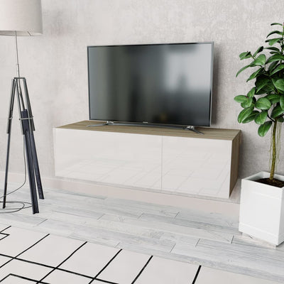 TV Cabinet Engineered Wood 120x40x34 cm High Gloss White and Oak