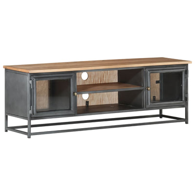 TV Cabinet Grey 120x30x40 cm Solid Acacia Wood and Steel Payday Deals