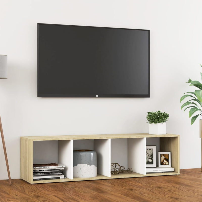 TV Cabinet White and Sonoma Oak 142.5x35x36.5 cm Engineered Wood Payday Deals