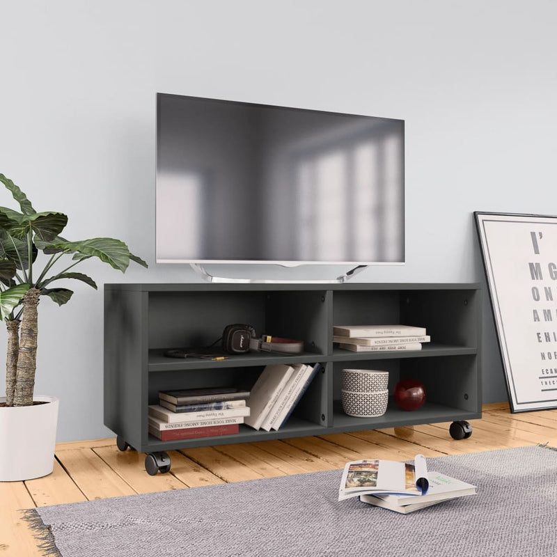 TV Cabinet with Castors Grey 90x35x35 cm Engineered Wood Payday Deals