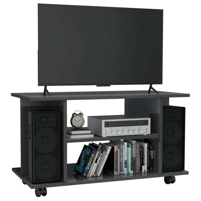 TV Cabinet with Castors High Gloss Grey 80x40x45 cm Engineered Wood Payday Deals