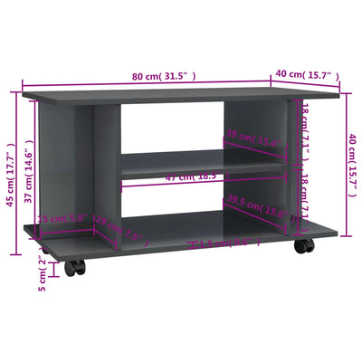 TV Cabinet with Castors High Gloss Grey 80x40x45 cm Engineered Wood Payday Deals
