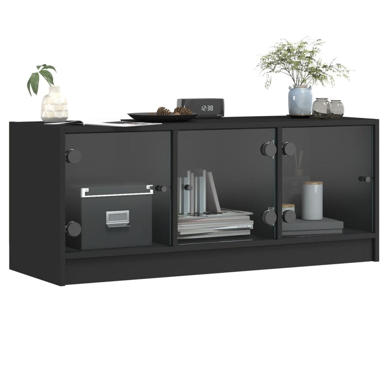 TV Cabinet with Glass Doors Black 102x37x42 cm Payday Deals