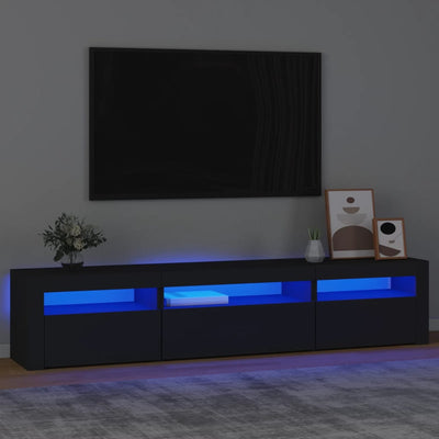 TV Cabinet with LED Lights Black 195x35x40 cm