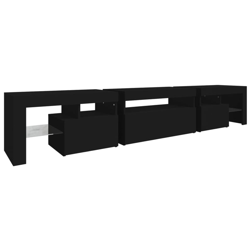 TV Cabinet with LED Lights Black 215x36.5x40 cm Payday Deals