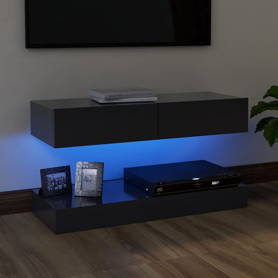 TV Cabinet with LED Lights Grey 90x35 cm