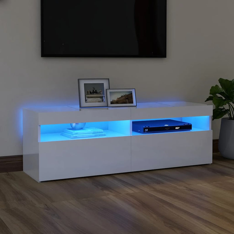 TV Cabinet with LED Lights High Gloss White 120x35x40 cm Payday Deals