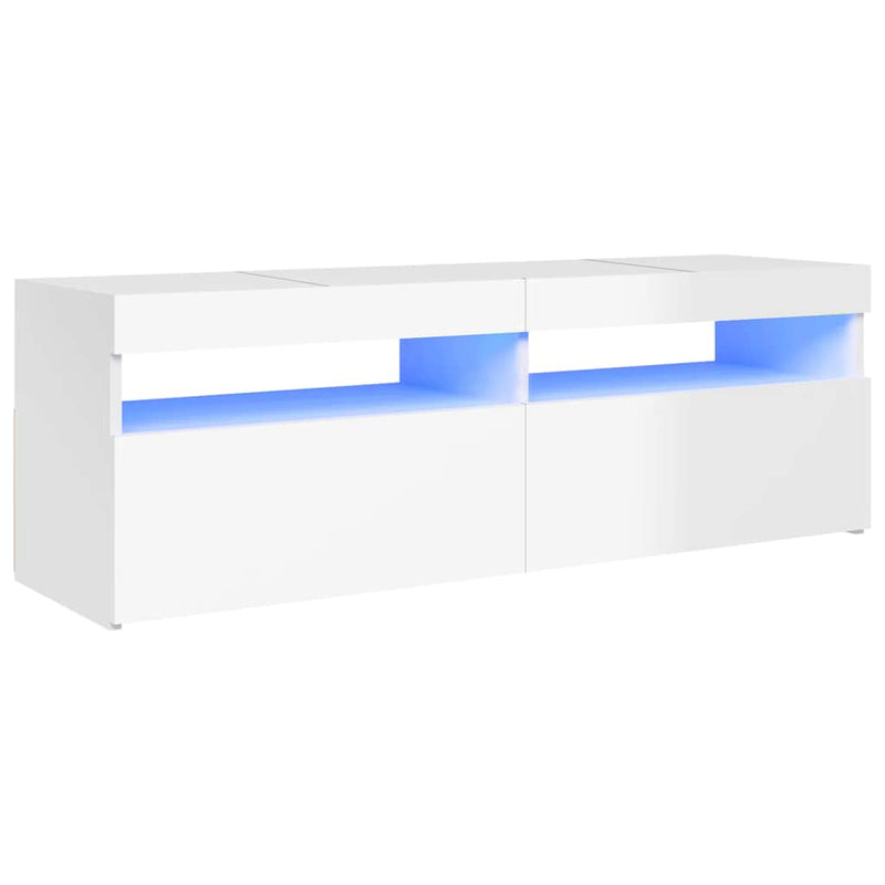 TV Cabinet with LED Lights High Gloss White 120x35x40 cm Payday Deals