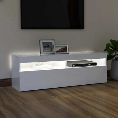TV Cabinet with LED Lights High Gloss White 120x35x40 cm Payday Deals