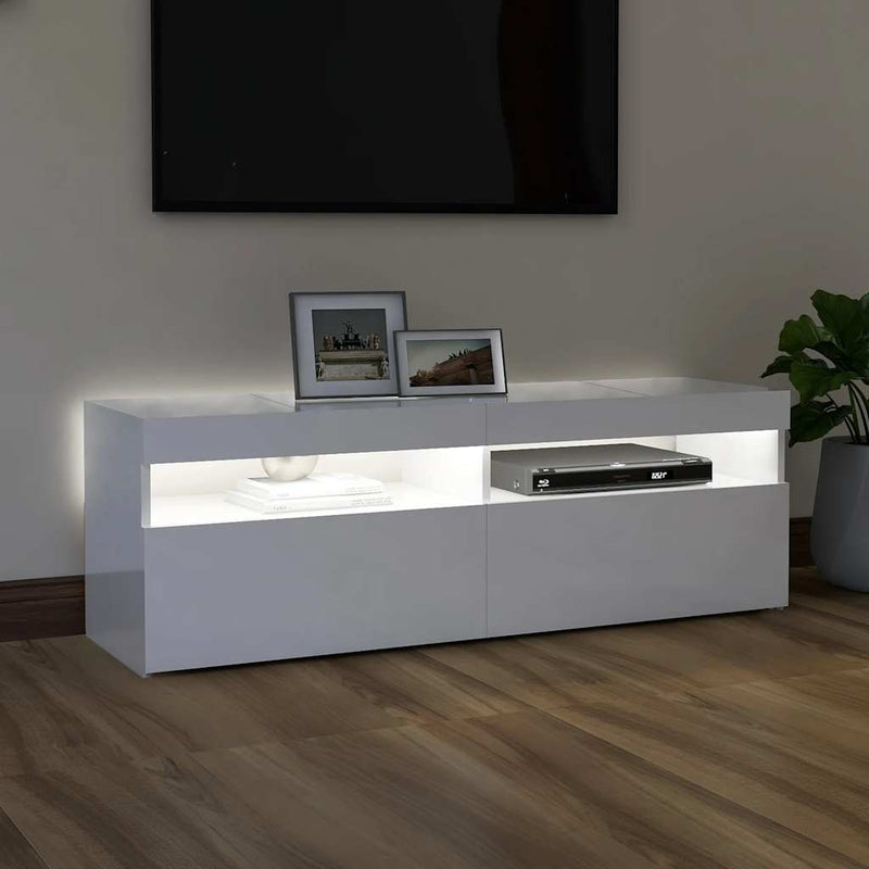 TV Cabinet with LED Lights High Gloss White 120x35x40 cm Payday Deals