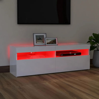 TV Cabinet with LED Lights High Gloss White 120x35x40 cm Payday Deals