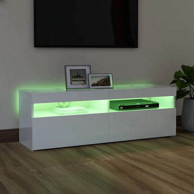 TV Cabinet with LED Lights High Gloss White 120x35x40 cm Payday Deals