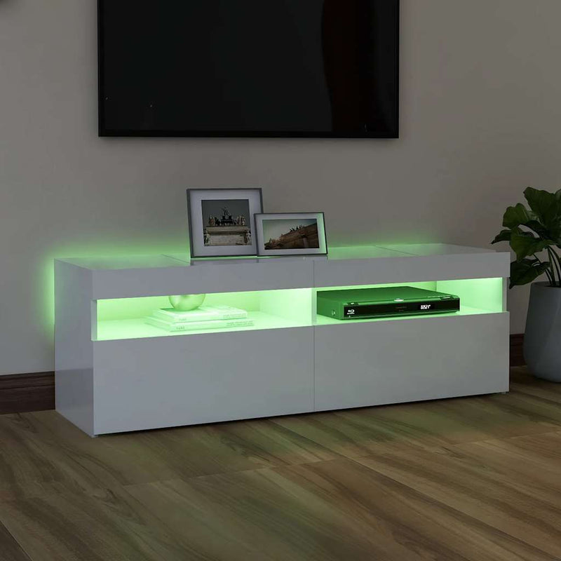 TV Cabinet with LED Lights High Gloss White 120x35x40 cm Payday Deals