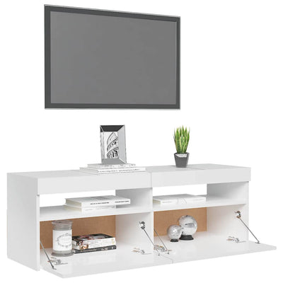 TV Cabinet with LED Lights High Gloss White 120x35x40 cm Payday Deals