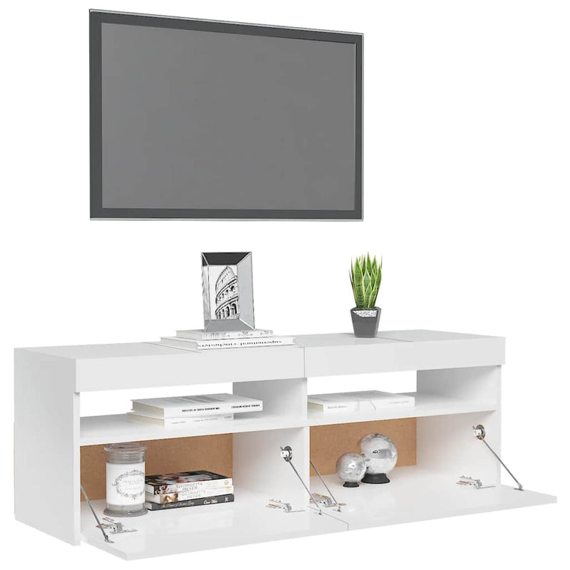 TV Cabinet with LED Lights High Gloss White 120x35x40 cm Payday Deals