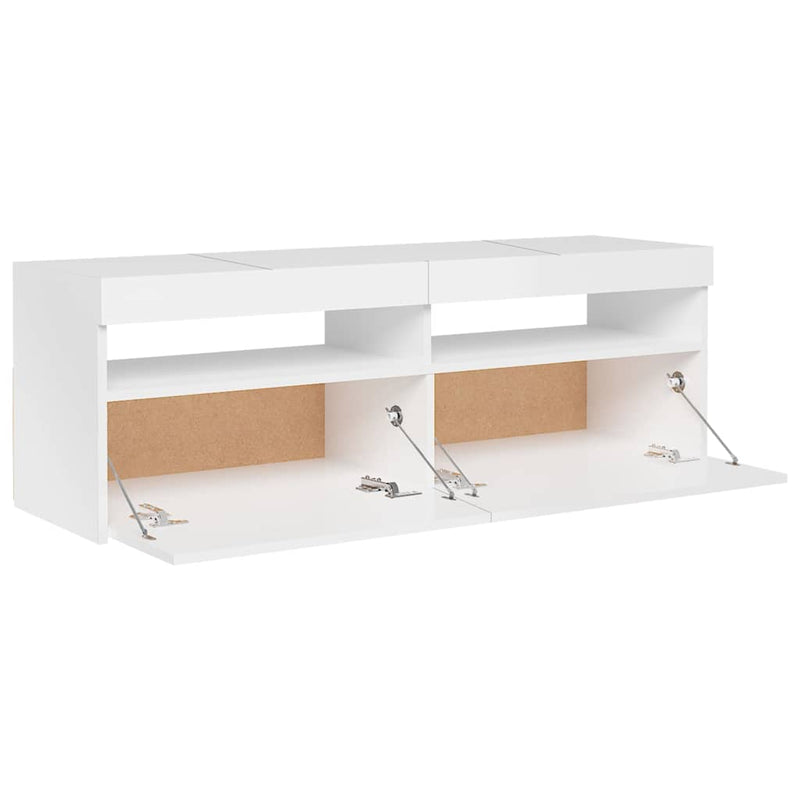 TV Cabinet with LED Lights High Gloss White 120x35x40 cm Payday Deals