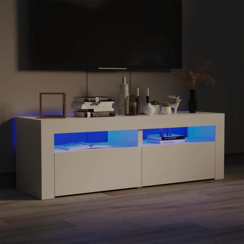 TV Cabinet with LED Lights High Gloss White 120x35x40 cm Payday Deals