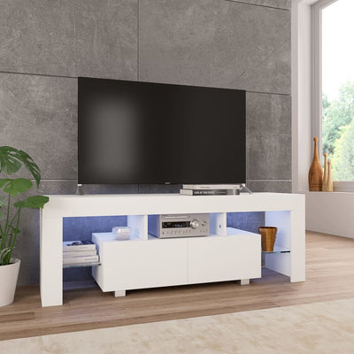 TV Cabinet with LED Lights High Gloss White 130x35x45 cm