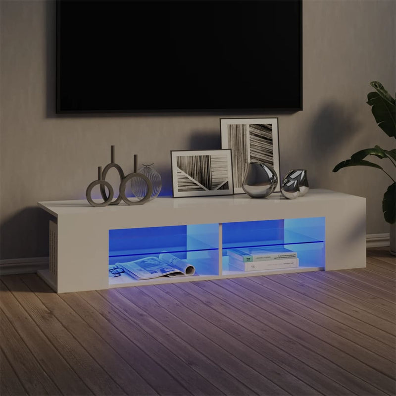 TV Cabinet with LED Lights High Gloss White 135x39x30 cm Payday Deals