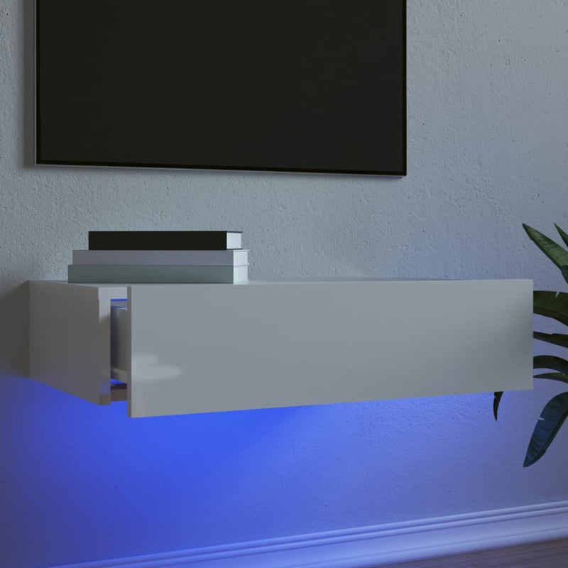 TV Cabinet with LED Lights High Gloss White 60x35x15.5 cm Payday Deals