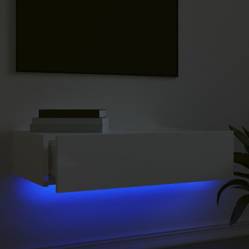 TV Cabinet with LED Lights High Gloss White 60x35x15.5 cm Payday Deals