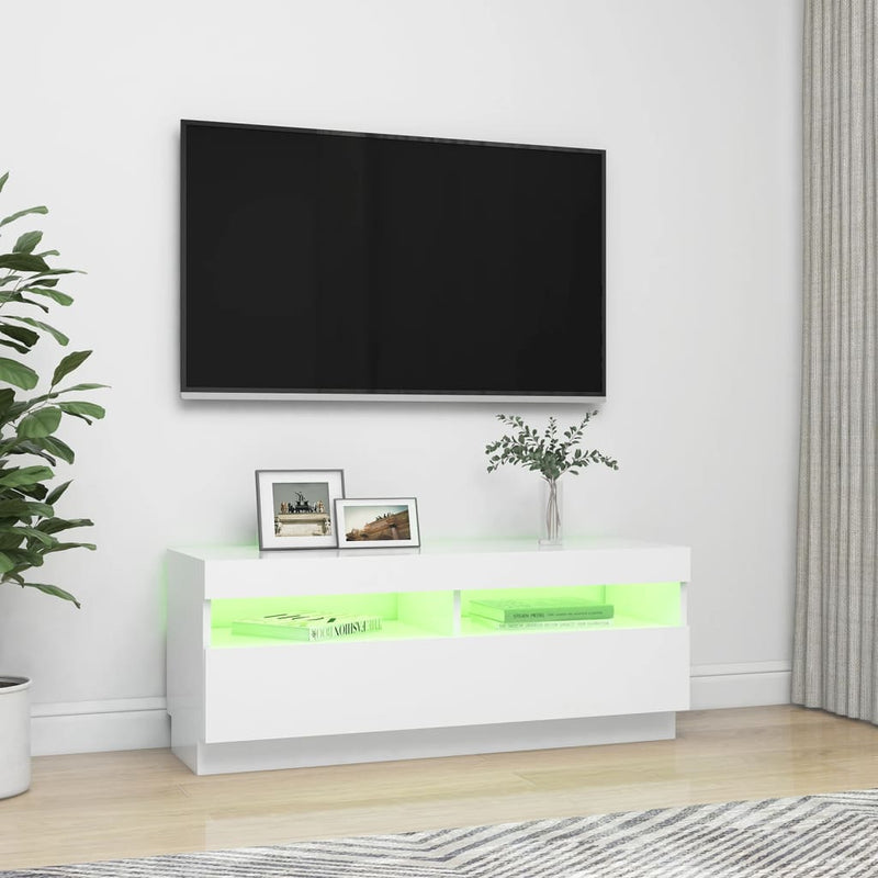 TV Cabinet with LED Lights White 100x35x40 cm Payday Deals