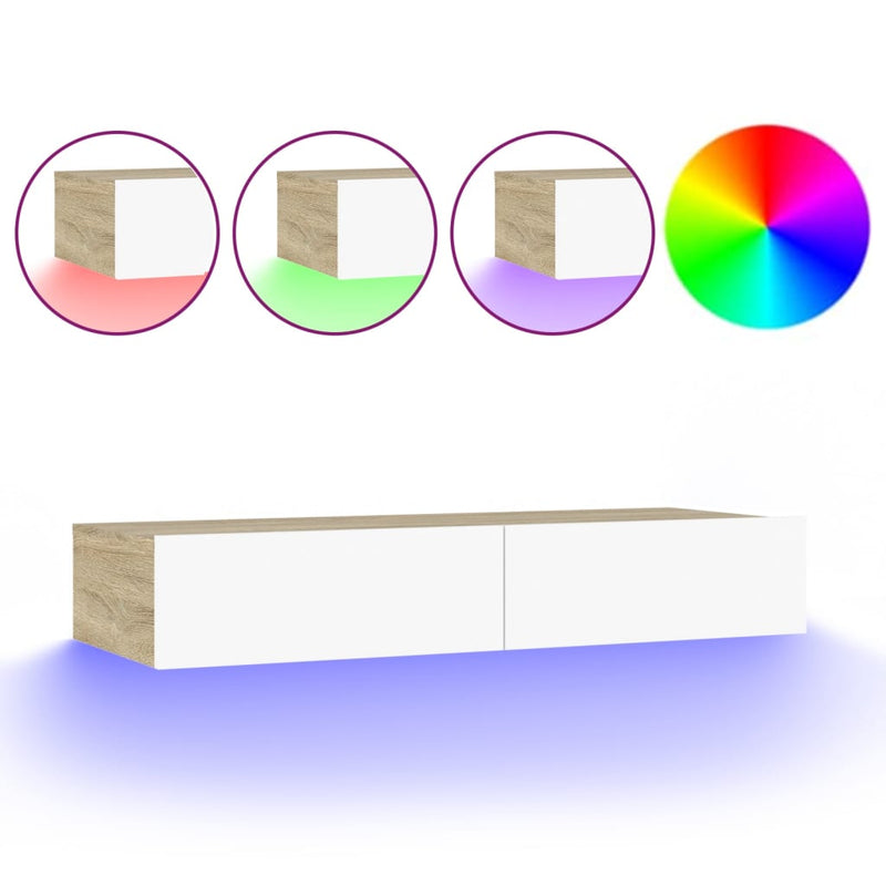 TV Cabinet with LED Lights White and Sonoma Oak 90x35x15.5 cm Payday Deals