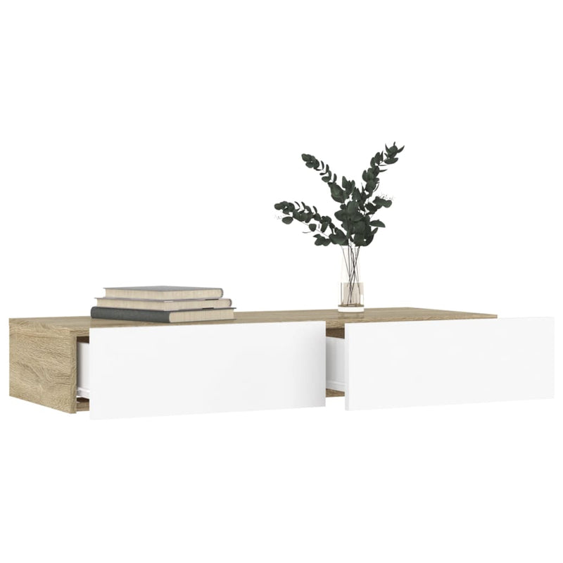 TV Cabinet with LED Lights White and Sonoma Oak 90x35x15.5 cm Payday Deals