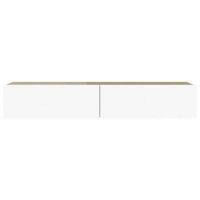TV Cabinet with LED Lights White and Sonoma Oak 90x35x15.5 cm Payday Deals