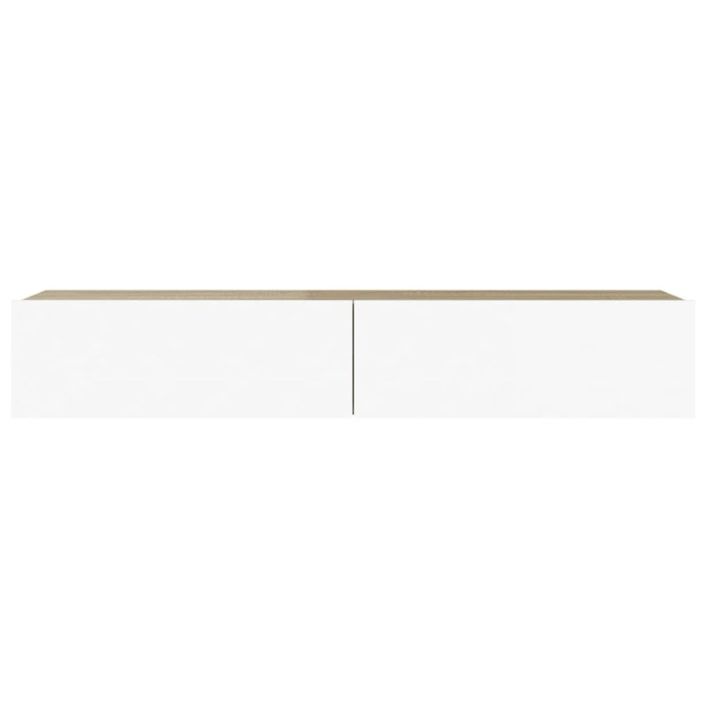 TV Cabinet with LED Lights White and Sonoma Oak 90x35x15.5 cm Payday Deals