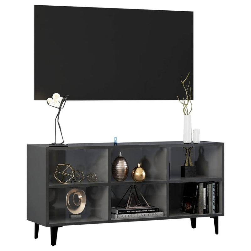 TV Cabinet with Metal Legs High Gloss Grey 103.5x30x50 cm Payday Deals