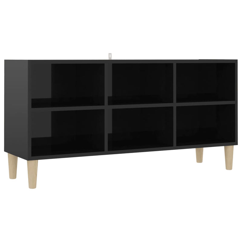 TV Cabinet with Solid Wood Legs High Gloss Black 103.5x30x50 cm Payday Deals