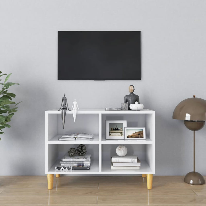 TV Cabinet with Solid Wood Legs High Gloss White 69.5x30x50 cm Payday Deals