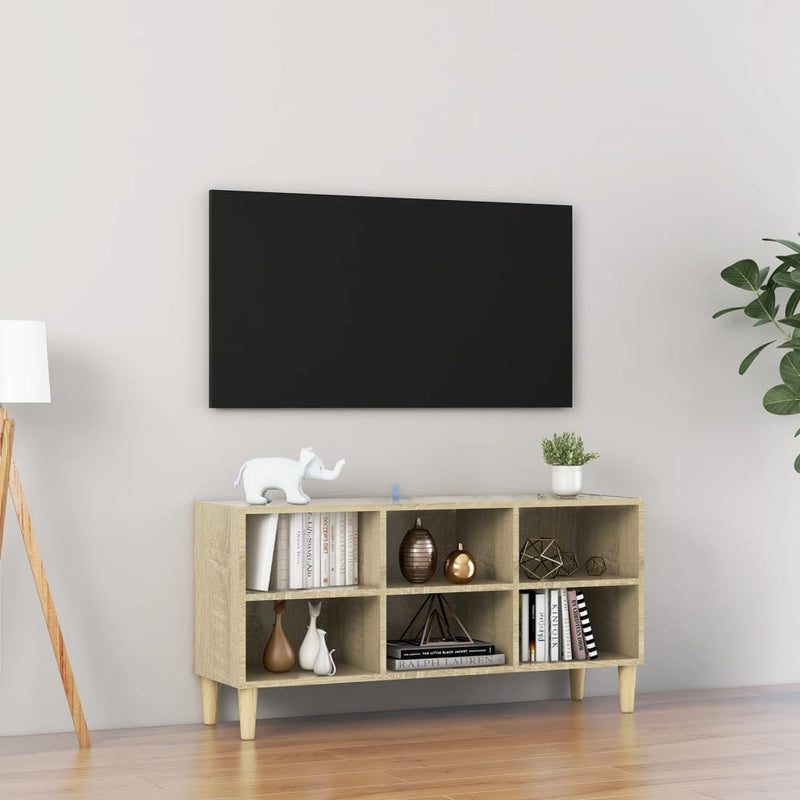 TV Cabinet with Solid Wood Legs Sonoma Oak 103.5x30x50 cm Payday Deals