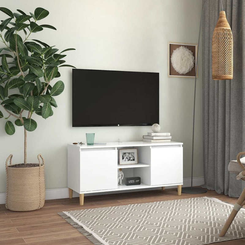 TV Cabinet with Solid Wood Legs White 103.5x35x50 cm Payday Deals