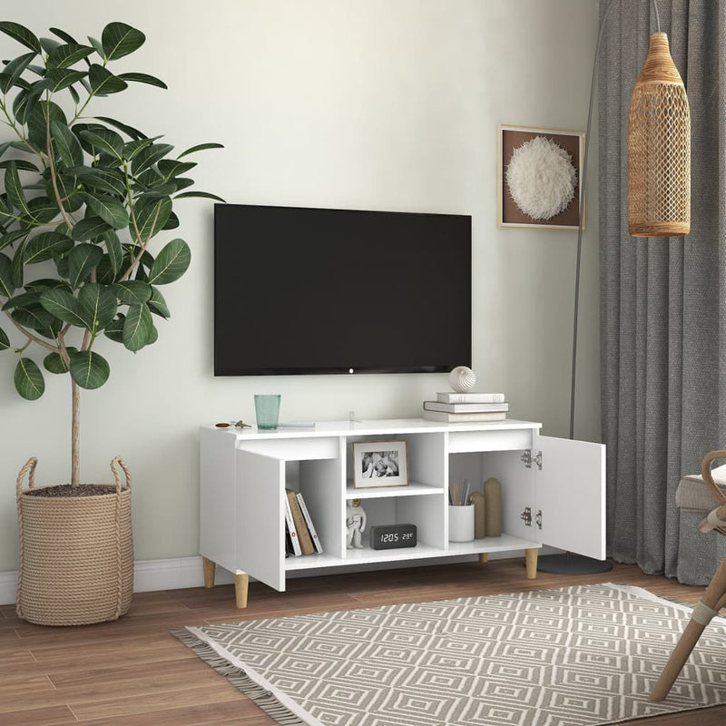 TV Cabinet with Solid Wood Legs White 103.5x35x50 cm Payday Deals