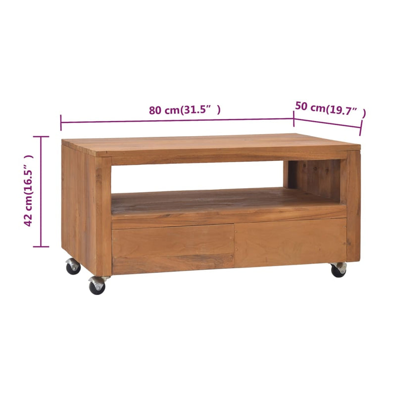 TV Cabinet with Wheels 80x50x42 cm Solid Teak Wood Payday Deals