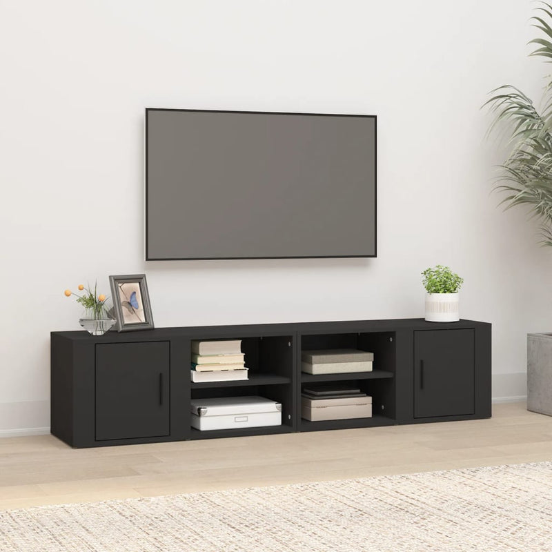 TV Cabinets 2 pcs Black 80x31.5x36 cm Engineered Wood Payday Deals