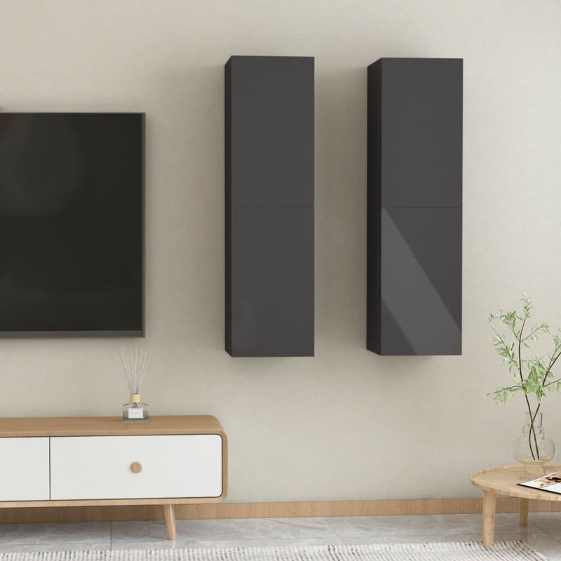 TV Cabinets 2 pcs High Gloss Grey 30.5x30x110 cm Engineered Wood Payday Deals